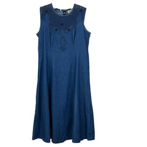 Romans Dress Women's Size 6 80's Embellished Denim Maxi Dress Tie Waist Vintage